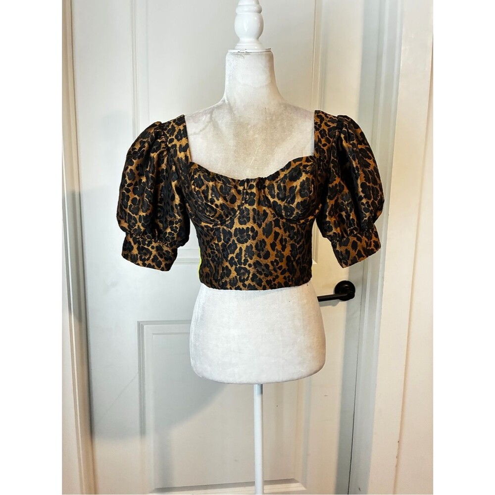 for love and lemons jett bustier top Puff Sleeves leopard XS-S